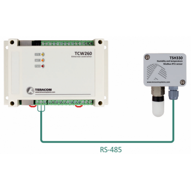 Temperature and humidity sensor with RS485. -20 - + 60 ° C, 5 - 95% RH. Modbus RTU