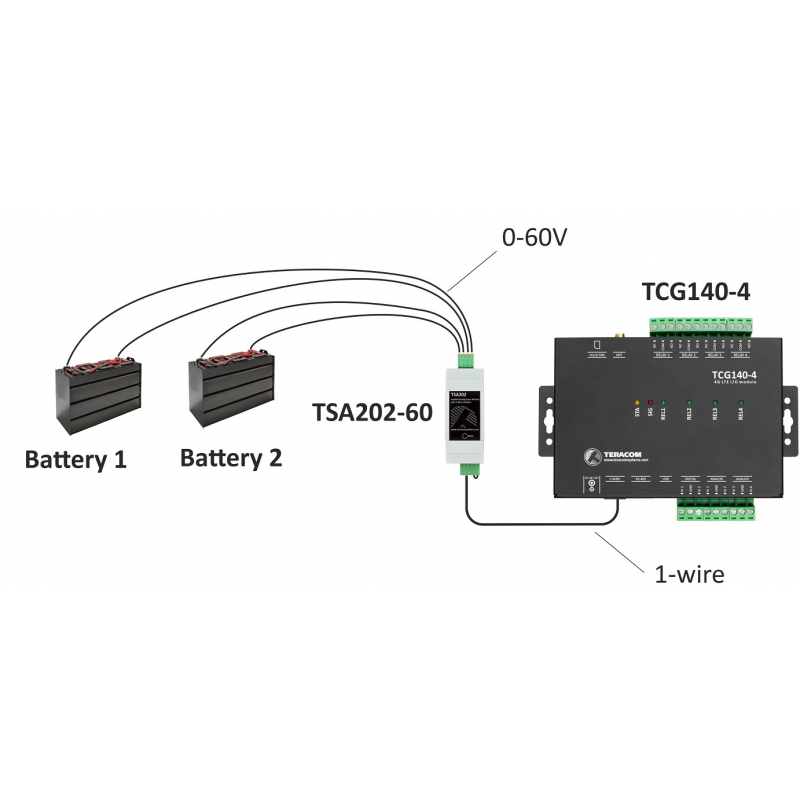 2 x Analog inngangsmodul, 0-60V, 16bit oppløsning, 1-leder grensesnitt