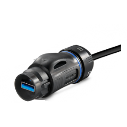 Vanntett USB 3.0-kabel med plastkontakt til USB 3.0-chassiskontakt, hurtigkobling, 0,5 meter kabel