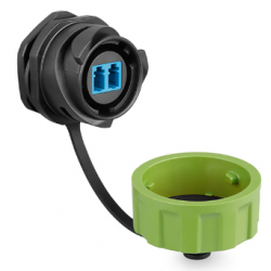 Waterproof LC Fiber chassis connector, duplex. Quick coupling.