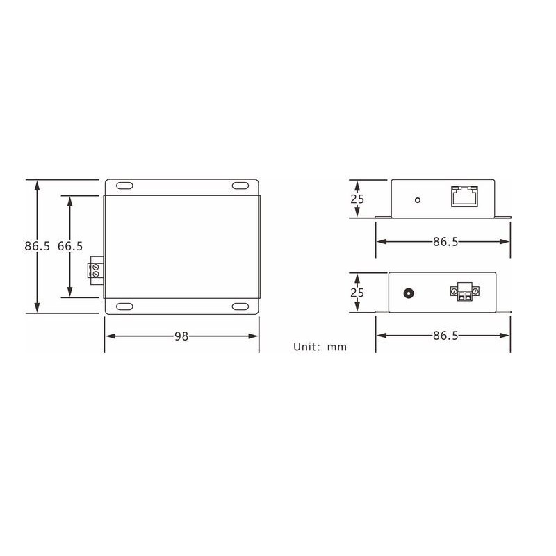Ethernet, VDSL punkt-til-punkt over 2-tråds kabel, opptil 600 m, opptil 100 Mbps