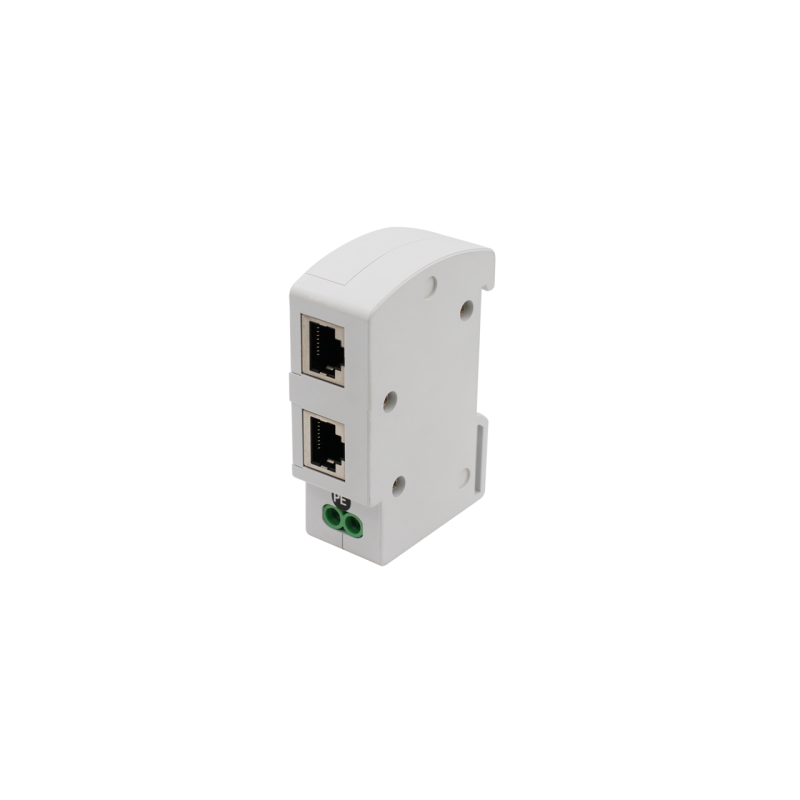 RJ45 Surge Protector, PoE 10/100/1000Mbit. 0.2dB loss. 2.5kA, DIN mounting.