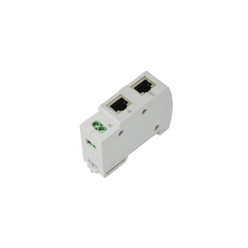 RJ45 Surge Protector, PoE 10/100/1000Mbit. 0.2dB loss. 2.5kA, DIN mounting.