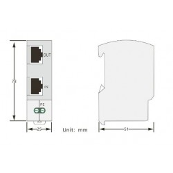 RJ45 overspenningsvern, PoE 10/100/1000Mbit. 0,2dB tap. 2,5kA, DIN-montering.