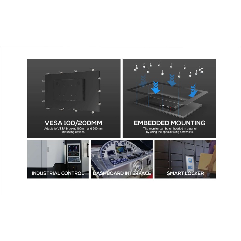 27 Touch Screen Monitor, 1000 Nits, IP65, HDMI/VGA/USB-C