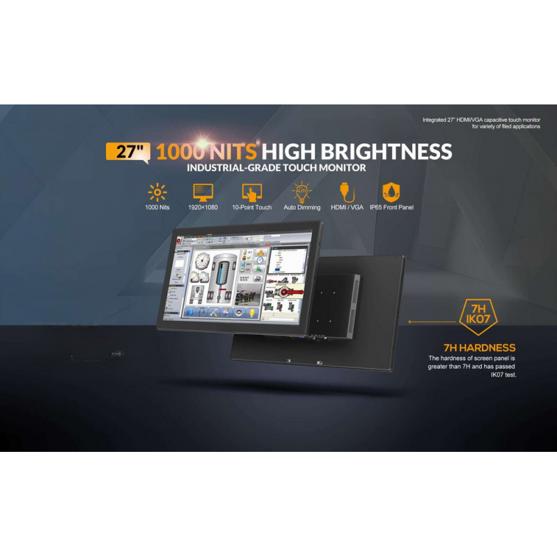 27 Touch Screen Monitor, 1000 Nits, IP65, HDMI/VGA/USB-C