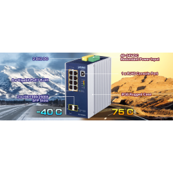 8-porters administrert svitsj, 8 x 10/100/1000 Mbit RJ45. Fiber, 2 x 100/1000/2500 Mbit SFP-spor, PoE+, tidssynkronisering