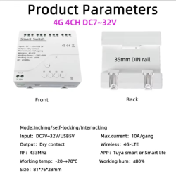 4G LTE Smart Relébryter med Tuya App-kontroll, RF 433Mhz