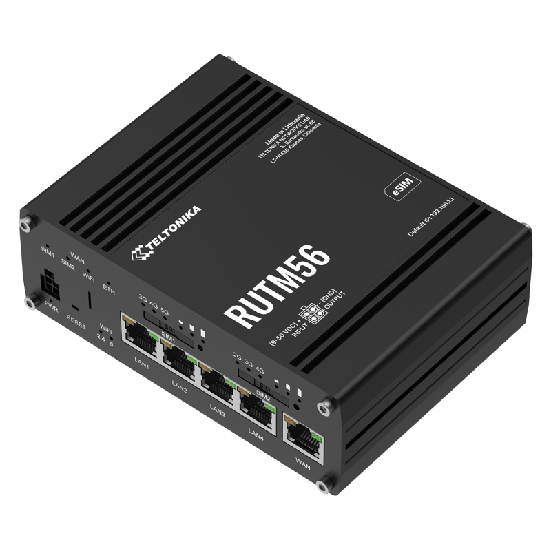 Industriell ruter med dobbeltmodem, 5G 4G og Wi-Fi 5, 5x GbE