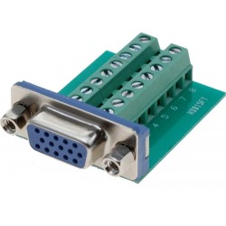 Terminal block with DB15HD VGA connector. Adapter 16 with screw terminals