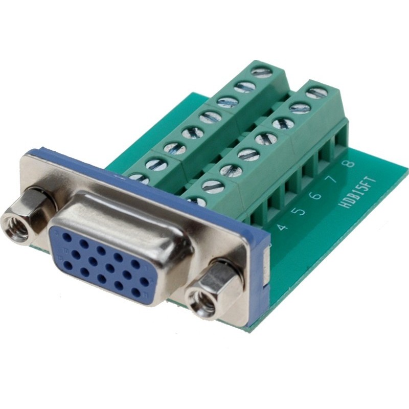 Terminal block with DB15HD VGA connector. Adapter 16 with screw terminals