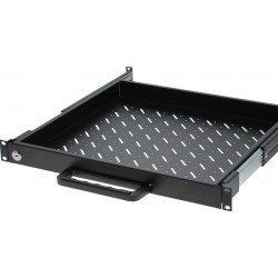 1U shelf for 19" rack, 470 - 600mm. With key lock, black.forShelf