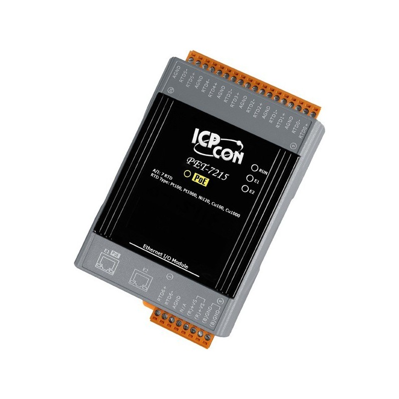 7 x inputs for temperature sensors (differential), Pt100, Pt1000, Ni120, CU100, CU1000, 2 x RJ45 LAN