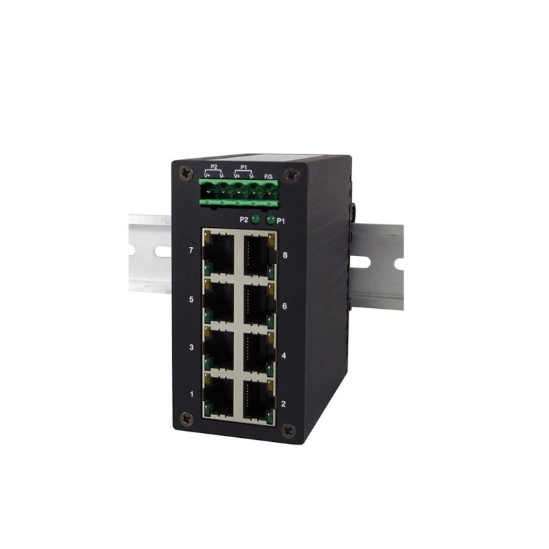 8 ports switch 10/100 RJ45 DIN IP50 - Unmanaged, 9-48VDCfor6 - 9 porte