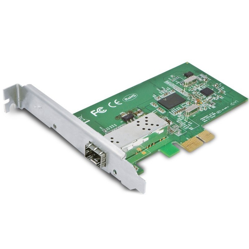 PCI Express Net card for 1000Mbit fiber SFP. Single mode or multi mode. Up to Win 7