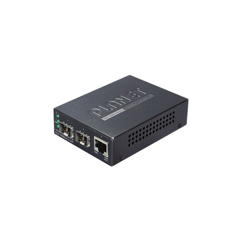 Media converter with 2 x SFP 1000Mbit slot for Single Mode or Multi Mode and 1 x RJ45