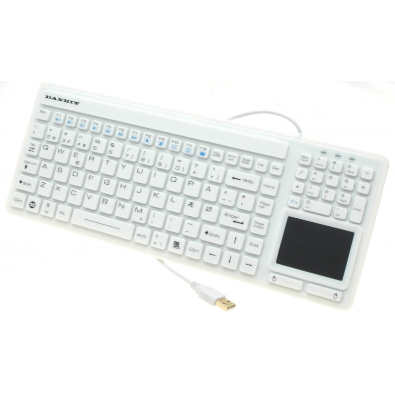 Silicone keyboard Waterproof IP68 Medico with TouchPad Withstand alcohol cleaning hospitals and laboratory keyboard - white