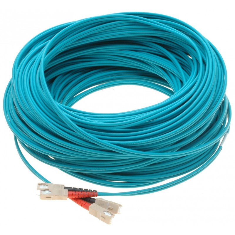 Armored fiber cable, Multi-mode, SC-SC, 50m, 50 / 125my, OM3, Aqua colored, LSZH