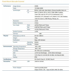 Barcode reader for 2D, QR, 1D. Stationary with USB or COM port. Automatic scan of code
