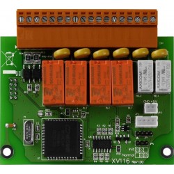 Extension module for L-CON-LOG-x series. 6 relay outputs (normally open, COM N.O.) 5 Digital inputs.