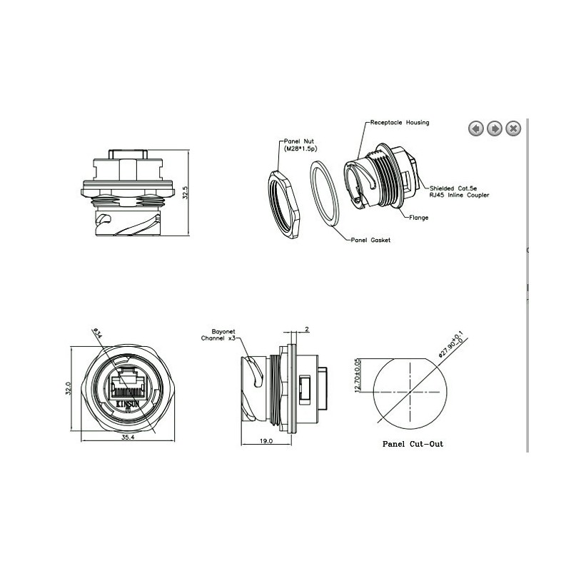 Waterproof RJ45 chassis mount connector - IP68 rated, (13/16"-UNEF28)