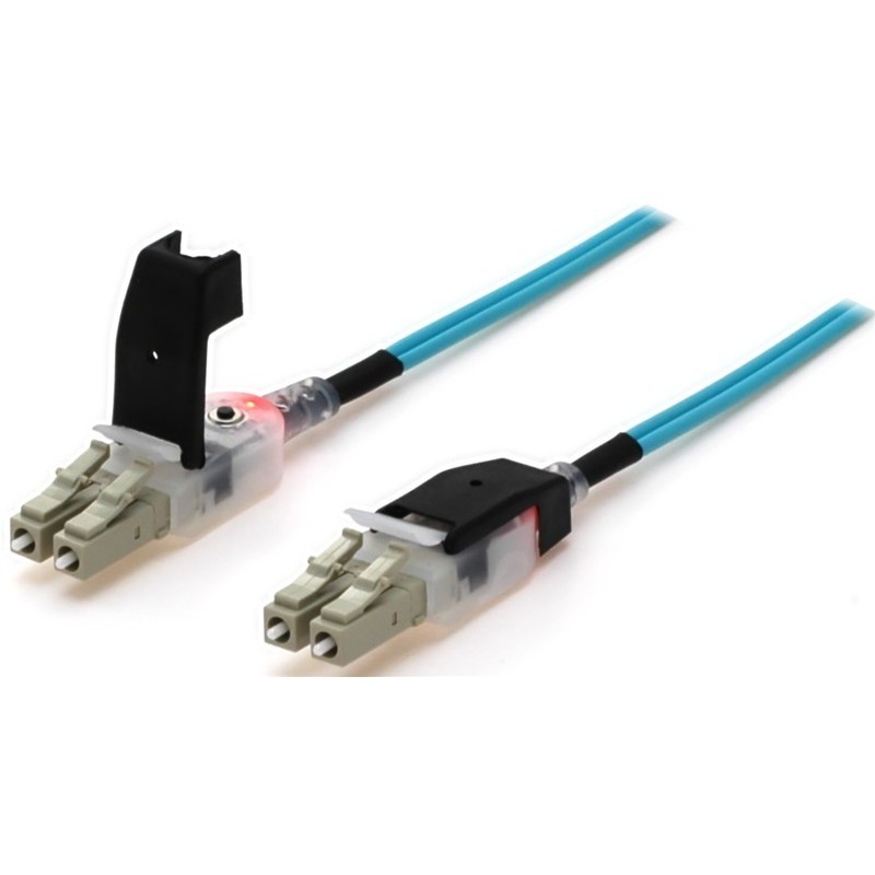 Fiber cable, LED light, Multi mode, LC-LC, 0.5m, 50 / 125my, OM3, Aqua, LSZH, Duplex