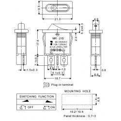 4-pole rocker switch 13 x 19mm ON / OFF 250VAC 6A AT switch