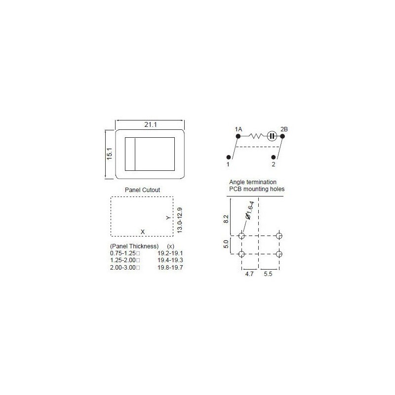 4-polet vippebryteren 13 x 19 mm PÅ / AV-250VAC 6A PÅ-bryteren