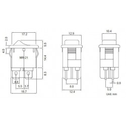 4-pole rocker switch 13 x 19mm ON / OFF 250VAC 6A AT switch