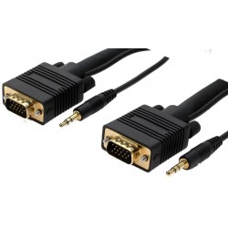 VGA cable DB15HD M/M with sound, 3.5 mm jack, black, 1.8 meters. Gold plated contacts