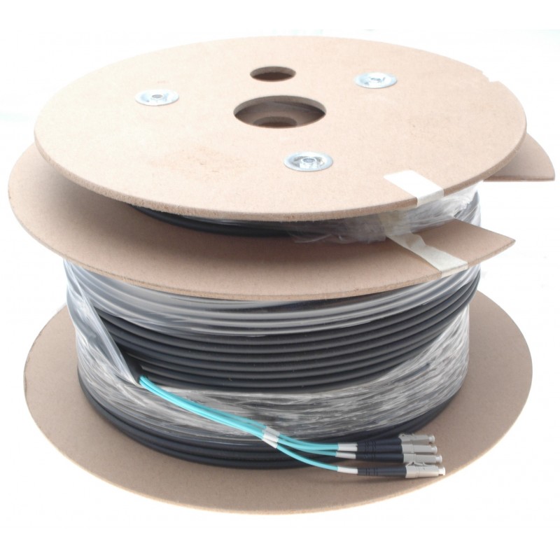 Armored fiber cable, Multi Mode, LC-LC, 200m, 50/125my, 4 core, OM3, Black, LSZH