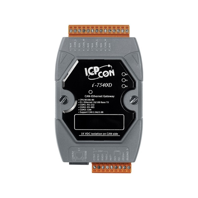 ICPDAS I-7540D er en modul som er Ethernet for CAN Device Server. CAN til Ethernet gateway