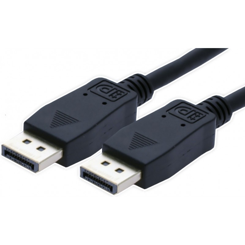 Displayport-kabel (DP hann-hann), 5 m, svart, med mekanisk lås