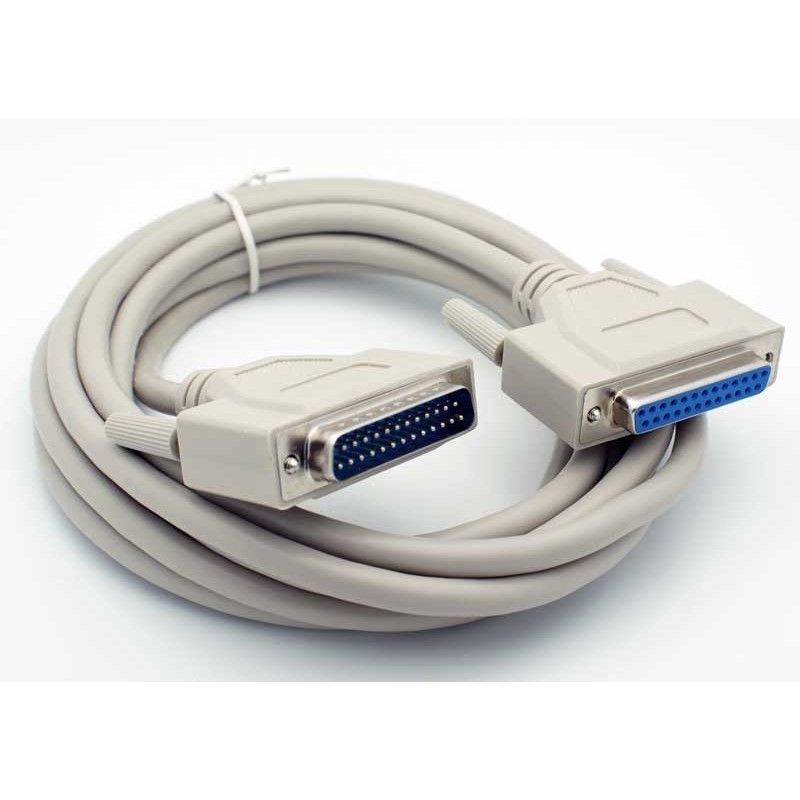 25ft Serial RS232/Parallel Extension Printer Cable, DB25 Male to DB25 Female, AWG28, Grey