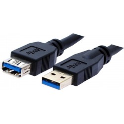 USB 3.0 extension cable, A male - A female, AWG28, black, 1.0 with gold-plated connectors