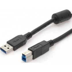 USB 3.0 cable with ferrite, A male - B male, AWG28, black, 1,0m