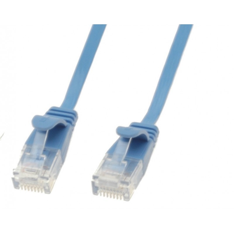 Cat. 6 netværkskabel, fladkabel, ultra slim, UTP til Gigabit netværk, AWG36, blå, 15m